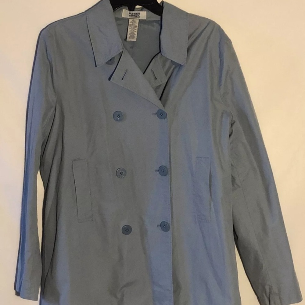Old Navy Womens L Sky Blue Double Breasted Pea Coat Lined Spring Jacket Pockets